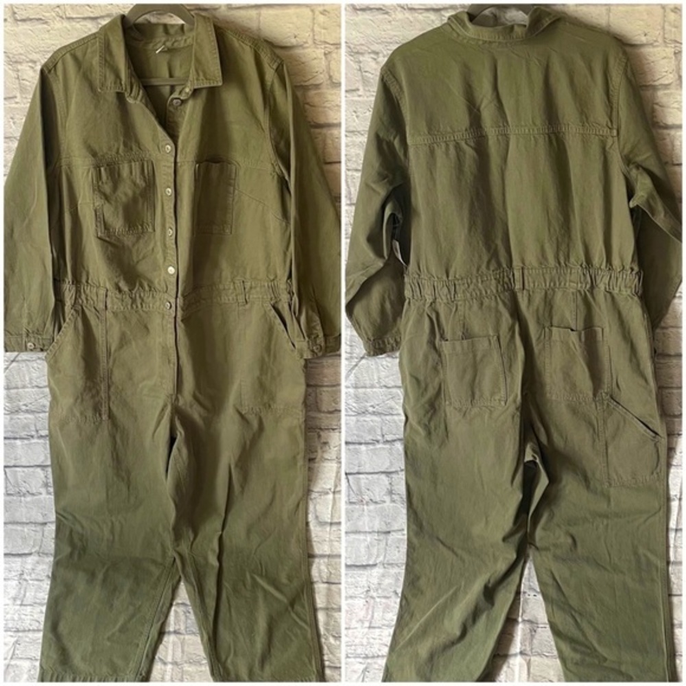 Old Navy Olive Green Long Sleeve Crop Jean Utility 1-Pc Button Top Gun Jumpsuit